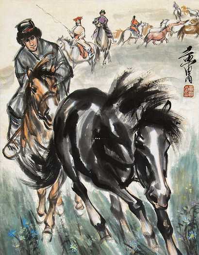 黄胄 放马图 立轴